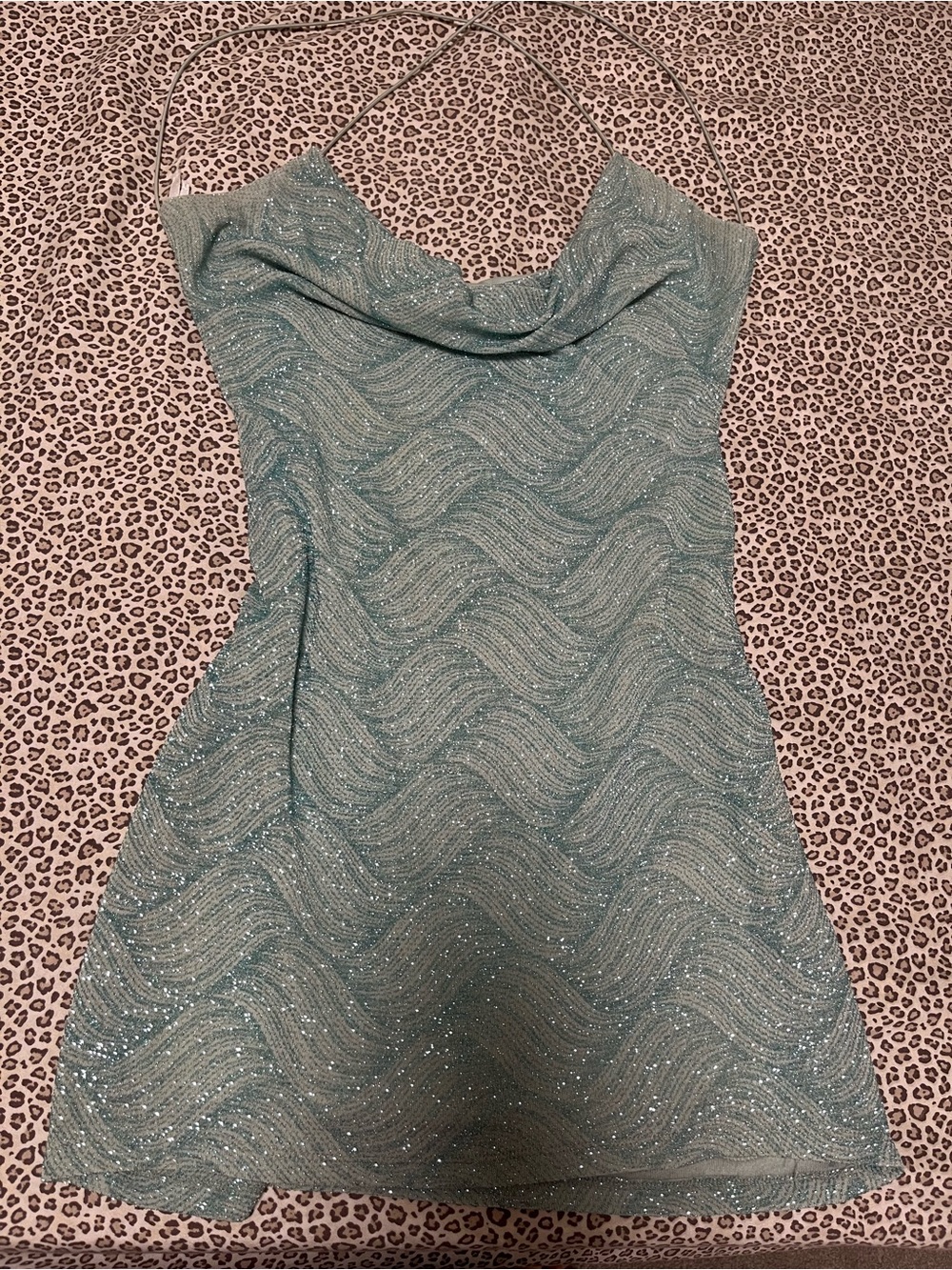 Blue wavy sequin mini dress with silver and blue glitter dress